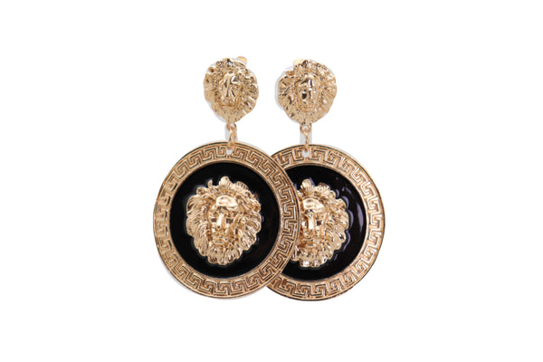 Brand New Women Big Hook Stud Earrings Set Fashion Jewelry Gold Lion Round Bling Jewelry