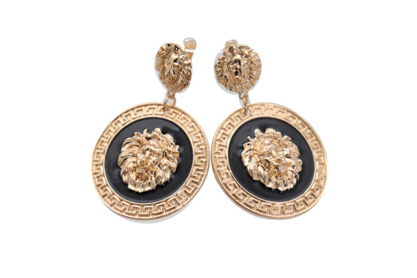 Brand New Women Big Hook Stud Earrings Set Fashion Jewelry Gold Lion Round Bling Jewelry