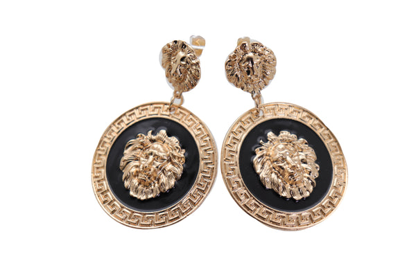 Brand New Women Big Hook Stud Earrings Set Fashion Jewelry Gold Lion Round Bling Jewelry