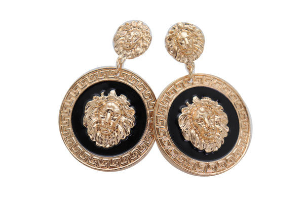 Brand New Women Big Hook Stud Earrings Set Fashion Jewelry Gold Lion Round Bling Jewelry