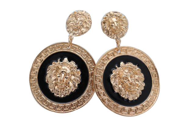 Brand New Women Big Hook Stud Earrings Set Fashion Jewelry Gold Lion Round Bling Jewelry