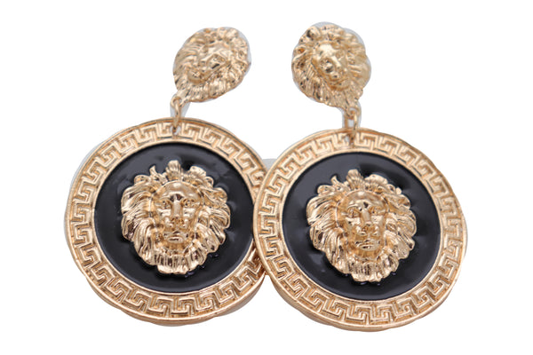Brand New Women Big Hook Stud Earrings Set Fashion Jewelry Gold Lion Round Bling Jewelry