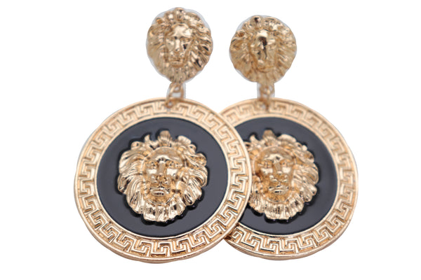 Brand New Women Big Hook Stud Earrings Set Fashion Jewelry Gold Lion Round Bling Jewelry