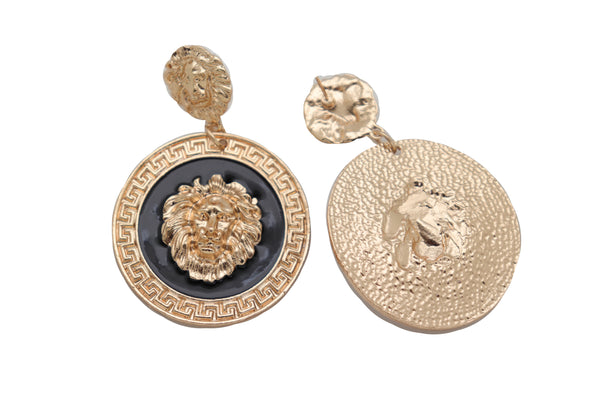 Brand New Women Big Hook Stud Earrings Set Fashion Jewelry Gold Lion Round Bling Jewelry