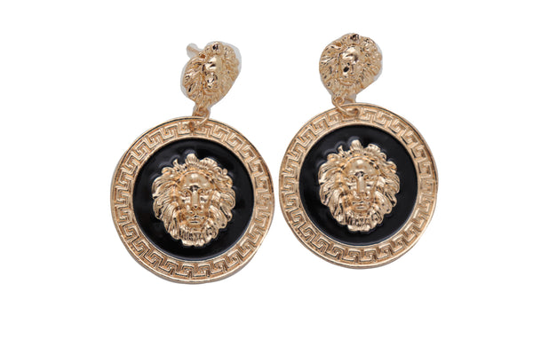 Brand New Women Big Hook Stud Earrings Set Fashion Jewelry Gold Lion Round Bling Jewelry