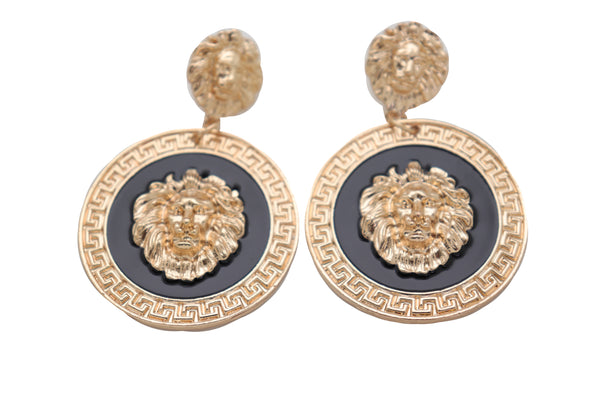 Brand New Women Big Hook Stud Earrings Set Fashion Jewelry Gold Lion Round Bling Jewelry