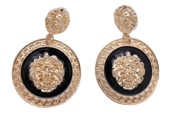 Brand New Women Big Hook Stud Earrings Set Fashion Jewelry Gold Lion Round Bling Jewelry