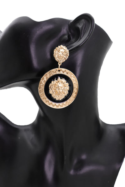 Brand New Women Big Hook Stud Earrings Set Fashion Jewelry Gold Lion Round Bling Jewelry
