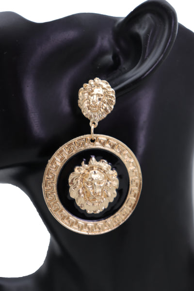 Brand New Women Big Hook Stud Earrings Set Fashion Jewelry Gold Lion Round Bling Jewelry