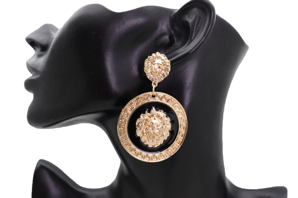 Brand New Women Big Hook Stud Earrings Set Fashion Jewelry Gold Lion Round Bling Jewelry