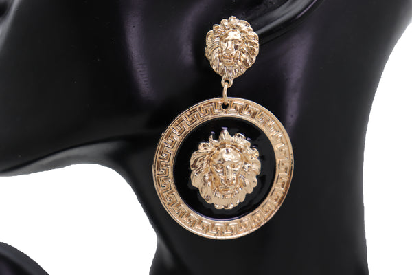 Brand New Women Big Hook Stud Earrings Set Fashion Jewelry Gold Lion Round Bling Jewelry
