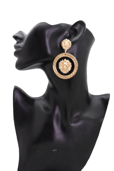 Brand New Women Big Hook Stud Earrings Set Fashion Jewelry Gold Lion Round Bling Jewelry