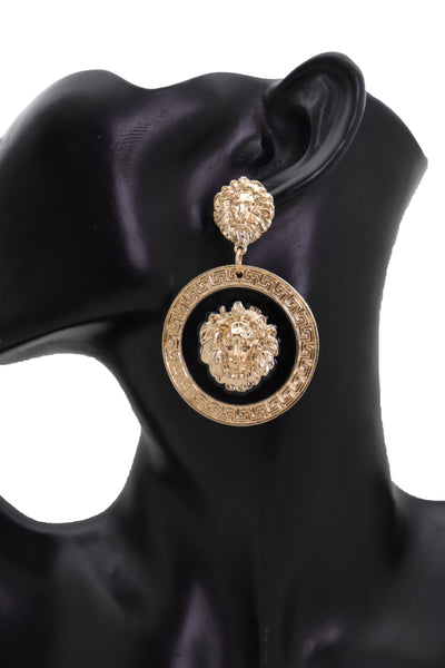 Brand New Women Big Hook Stud Earrings Set Fashion Jewelry Gold Lion Round Bling Jewelry