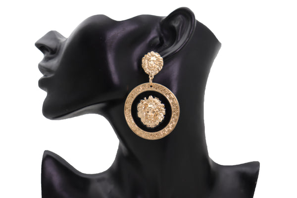 Brand New Women Big Hook Stud Earrings Set Fashion Jewelry Gold Lion Round Bling Jewelry