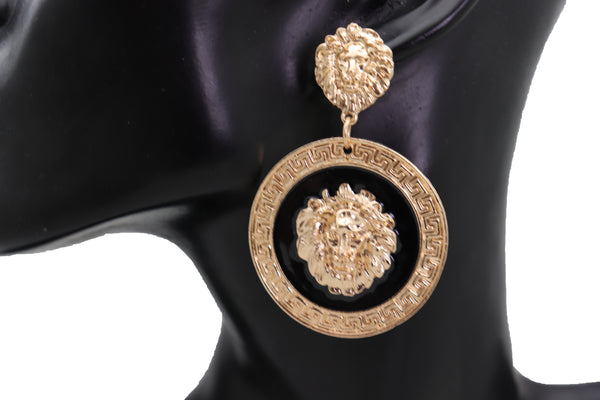 Brand New Women Big Hook Stud Earrings Set Fashion Jewelry Gold Lion Round Bling Jewelry