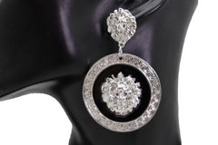 Women Sexy Silver Metal Earrings Set Fashion Lion Round Bling Cool Jewelry Stud Big Size