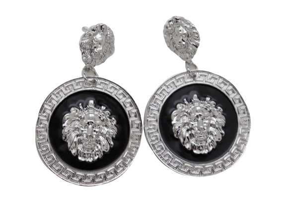 Brand New Women Sexy Silver Metal Earrings Set Fashion Lion Round Bling Cool Jewelry Stud