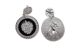 Silver Lion Medallion Dangle Earrings