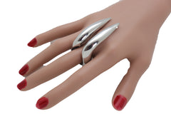 Ring Silver Metal Long Nail Vampire Fang Teeth Adjustable One Size Jewelry