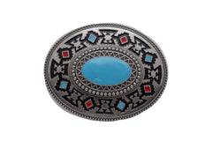 Men Women Belt Buckle Silver Metal Cowboy Western Fashion Turquoise Blue Native