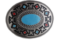 Men Women Belt Buckle Silver Metal Cowboy Western Fashion Turquoise Blue Native