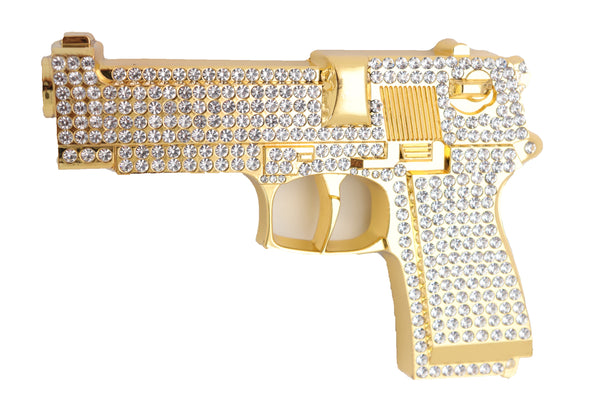 Brand New Men Gold Metal Belt Buckle Western Fashion Silver Rhinestones Handgun Pistol Gun