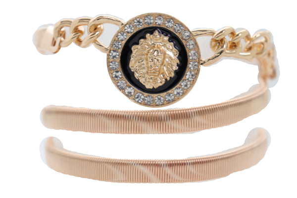 Women Gold Metal Chain Stretch Waistband Belt Hip High Waist Lion Charm Adjustable Strap Size M L
