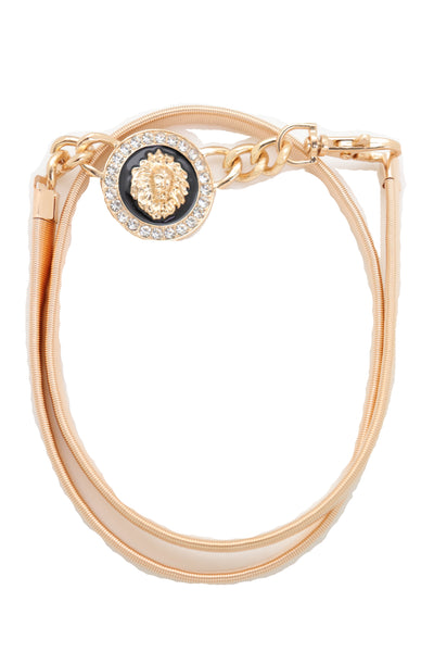 Women Gold Metal Chain Stretch Waistband Belt Hip High Waist Lion Charm Adjustable Strap Size M L