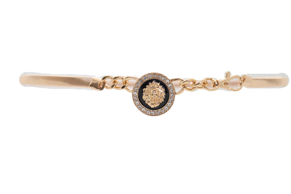 Women Gold Metal Chain Stretch Waistband Belt Hip High Waist Lion Charm Adjustable Strap Size M L
