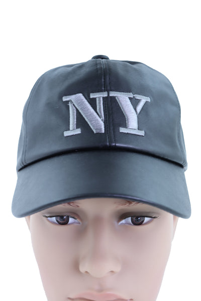 Brand New Men Women Black Faux Leather Fashion Baseball Cap NY Hat New York One Size