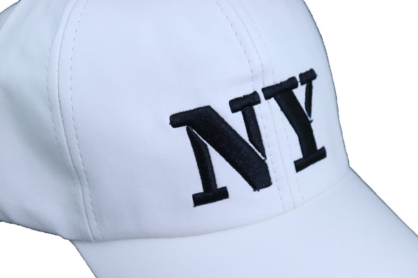 Brand New Women Men White Color Faux Leather Fashion Baseball Cap NY Hat Black New York