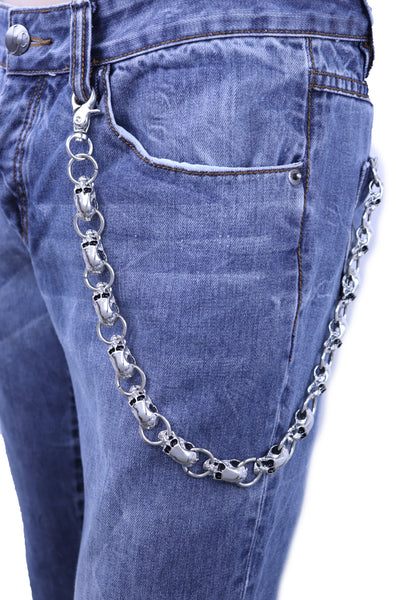 Brand New Men Biker Key Wallet Chain Ring Silver Metal Skull Skeleton Charms Clasp Jeans