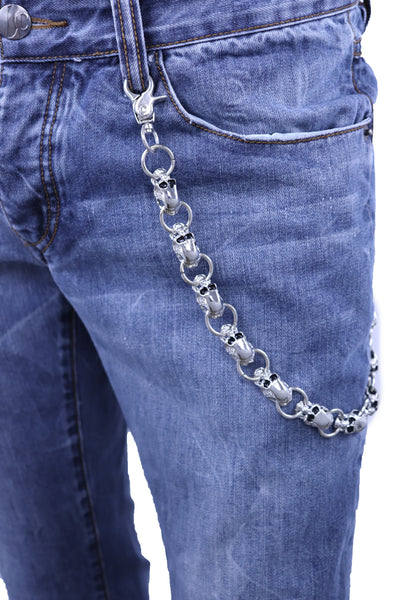 Brand New Men Biker Key Wallet Chain Ring Silver Metal Skull Skeleton Charms Clasp Jeans