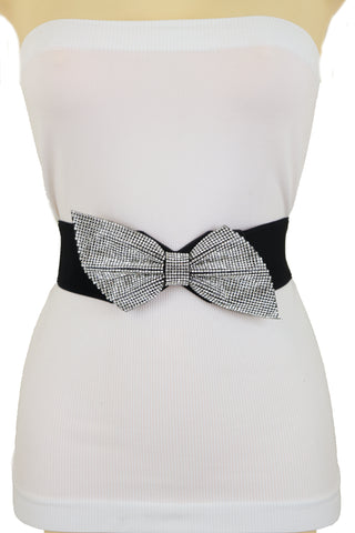 Brand New Women Fancy Fashion Elastic Hip Waist Belt Bling Bow Tie Ribbon Buckle S M L