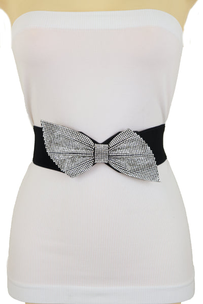 Women Fancy Fashion Elastic Hip Waist Belt Bling Bow Tie Ribbon Buckle Holidays Style S M L