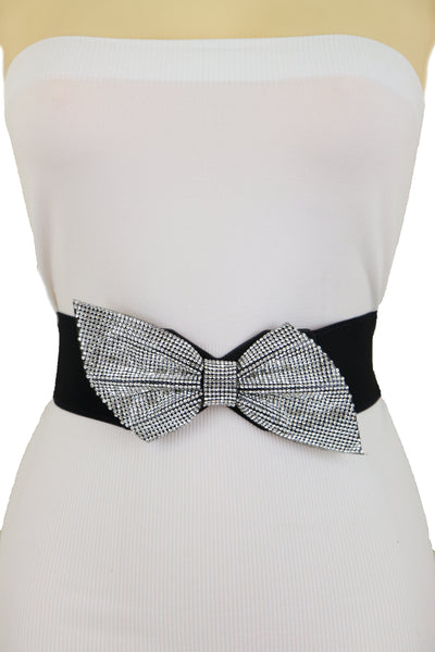 Women Fancy Fashion Elastic Hip Waist Belt Bling Bow Tie Ribbon Buckle Holidays Style S M L