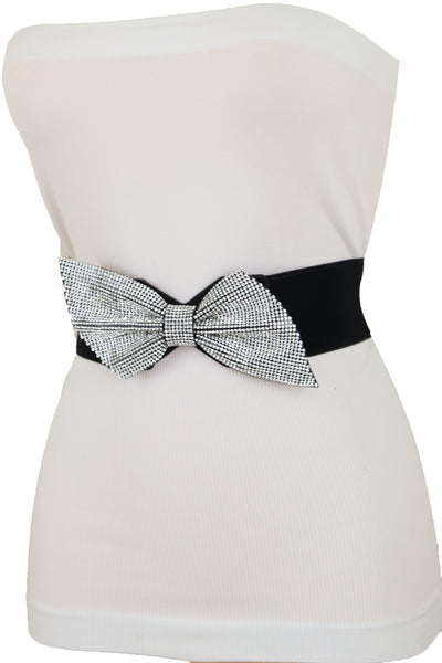 Women Fancy Fashion Elastic Hip Waist Belt Bling Bow Tie Ribbon Buckle Holidays Style S M L