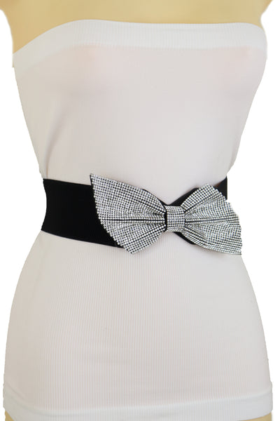 Women Fancy Fashion Elastic Hip Waist Belt Bling Bow Tie Ribbon Buckle Holidays Style S M L