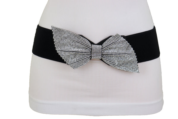 Women Fancy Fashion Elastic Hip Waist Belt Bling Bow Tie Ribbon Buckle Holidays Style S M L