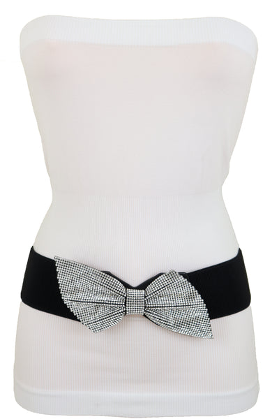 Women Fancy Fashion Elastic Hip Waist Belt Bling Bow Tie Ribbon Buckle Holidays Style S M L