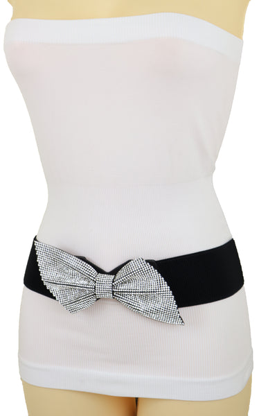 Women Fancy Fashion Elastic Hip Waist Belt Bling Bow Tie Ribbon Buckle Holidays Style S M L