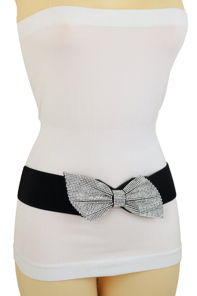 Women Fancy Fashion Elastic Hip Waist Belt Bling Bow Tie Ribbon Buckle Holidays Style S M L