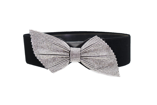 Brand New Women Fancy Fashion Elastic Hip Waist Belt Bling Bow Tie Ribbon Buckle S M L