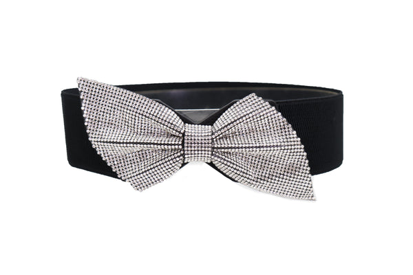 Women Fancy Fashion Elastic Hip Waist Belt Bling Bow Tie Ribbon Buckle Holidays Style S M L