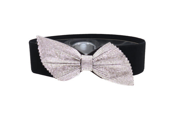 Women Fancy Fashion Elastic Hip Waist Belt Bling Bow Tie Ribbon Buckle Holidays Style S M L