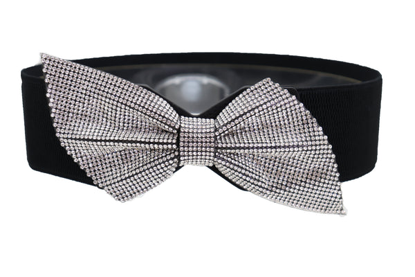 Women Fancy Fashion Elastic Hip Waist Belt Bling Bow Tie Ribbon Buckle Holidays Style S M L