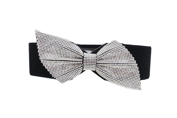 Women Fancy Fashion Elastic Hip Waist Belt Bling Bow Tie Ribbon Buckle Holidays Style S M L