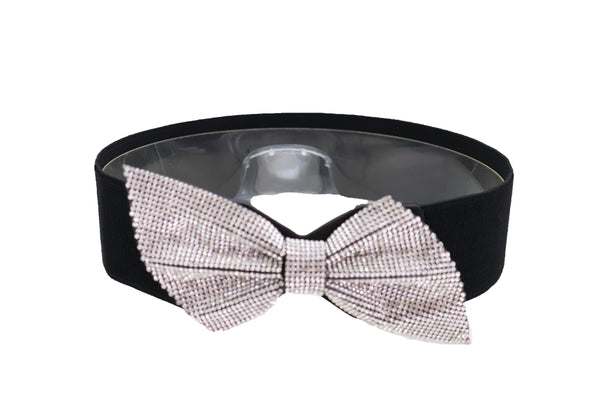 Women Fancy Fashion Elastic Hip Waist Belt Bling Bow Tie Ribbon Buckle Holidays Style S M L