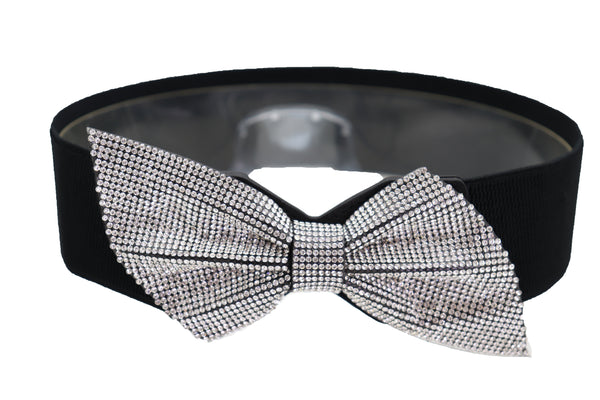 Women Fancy Fashion Elastic Hip Waist Belt Bling Bow Tie Ribbon Buckle Holidays Style S M L
