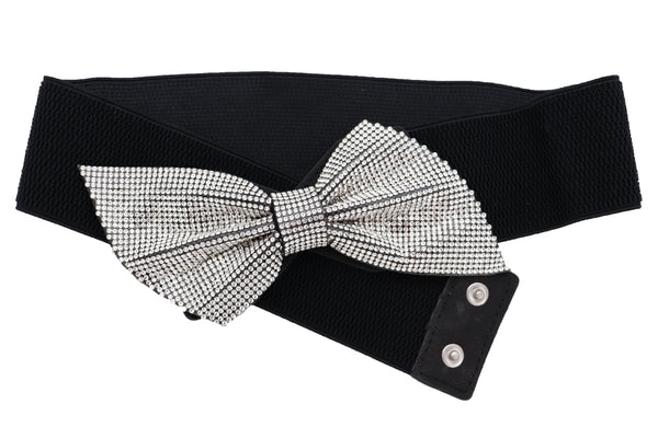 Women Fancy Fashion Elastic Hip Waist Belt Bling Bow Tie Ribbon Buckle Holidays Style S M L